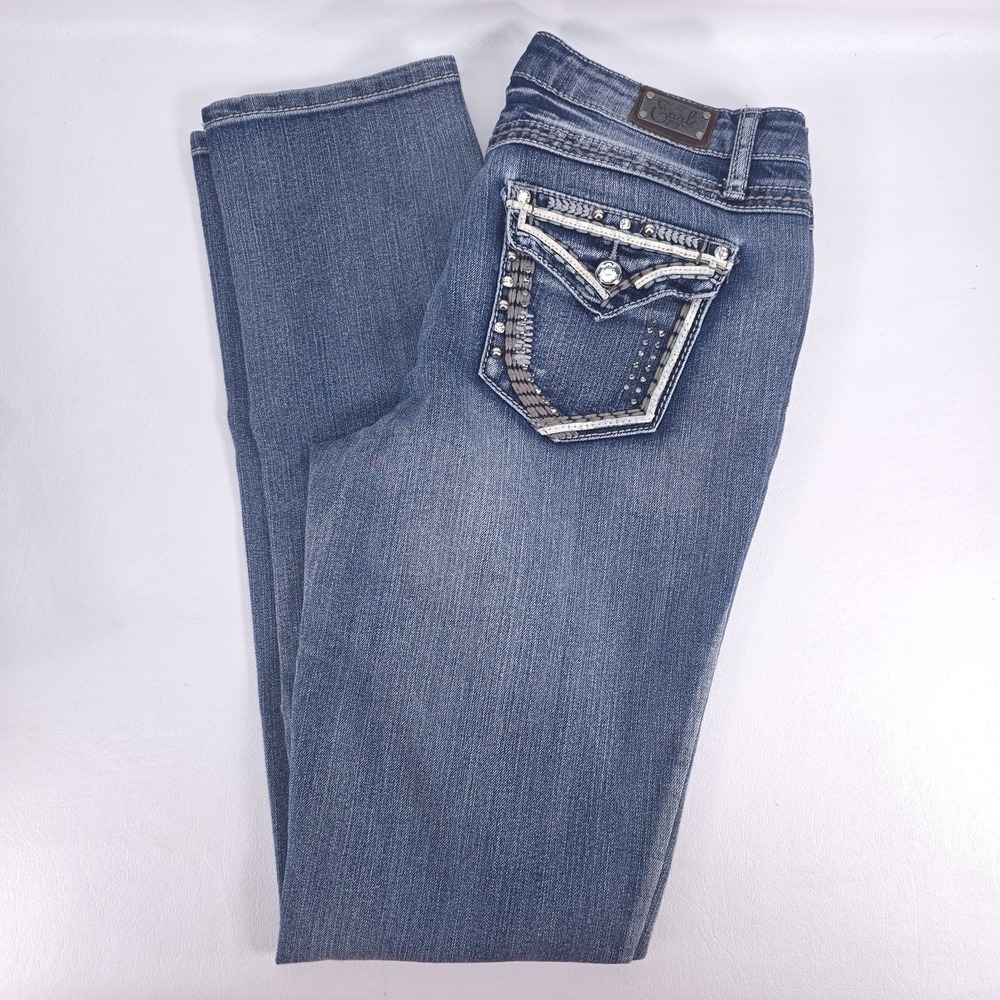 Earl Jean Womens 6 Embellished Pocket Jeans Bootcut‎ Mid Rise Y2K Western Style